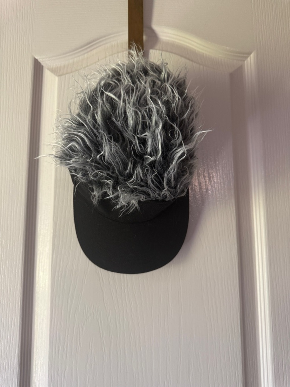 D20 Black Baseball Cap with Fluffy Gray-White hair